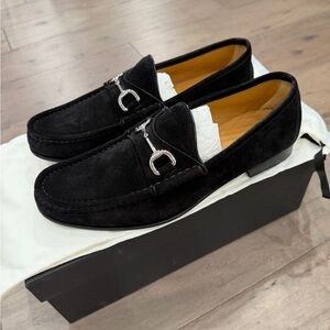 Gucci Men’s Black Suede Horsebit Loafers